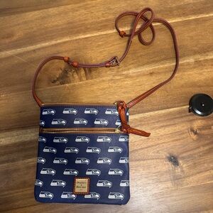 Dooney & Bourke Blue and Brown Logo Messenger Bag